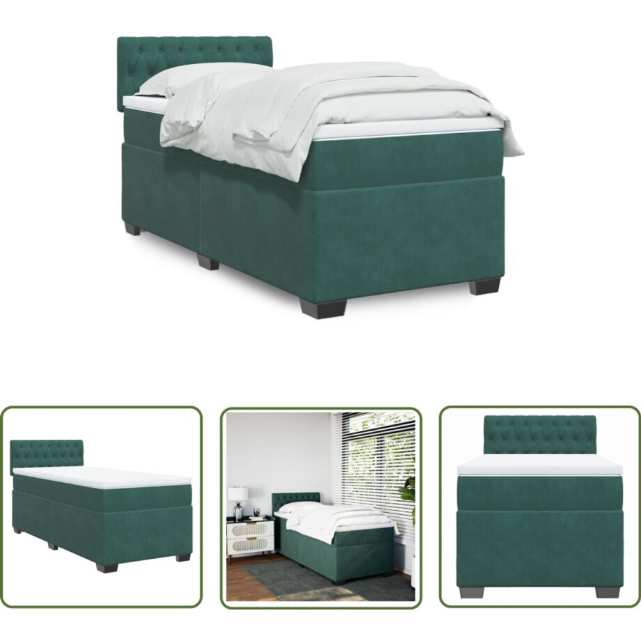 vidaXL Fluweel - Boxspring - Boxspring met matras fluweel donkergroen 90x200 cm - Matras - Bed Frame - Donkere Kleuren vidaXL Fluweel - Boxspring - Boxspring met matras fluweel donkergroen 90x200 cm - Matras - Bed Frame - Donkere Kleuren afbeelding 1