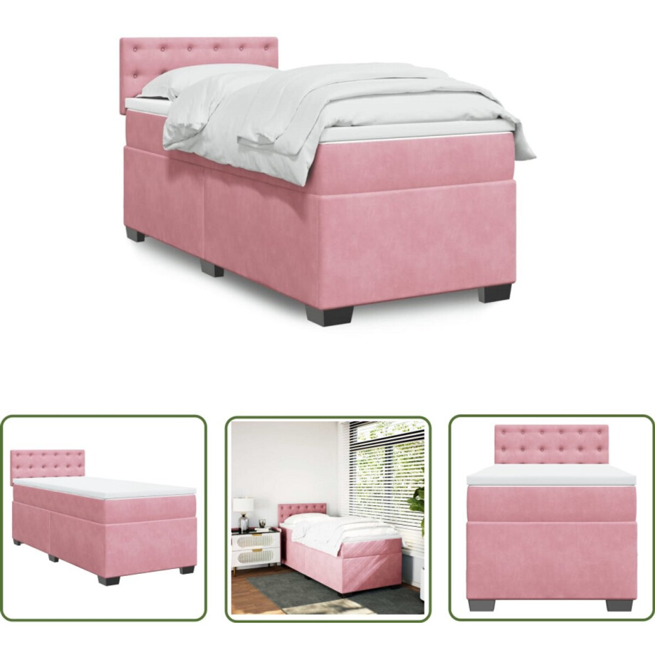 vidaXL Fluweel Bed - Boxspring - Boxspring met matras fluweel roze 90x190 cm - Roze Bed - Tweepersoons Bed - Boxspring Frame vidaXL Fluweel Bed - Boxspring - Boxspring met matras fluweel roze 90x190 cm - Roze Bed - Tweepersoons Bed - Boxspring Frame afbeelding 1
