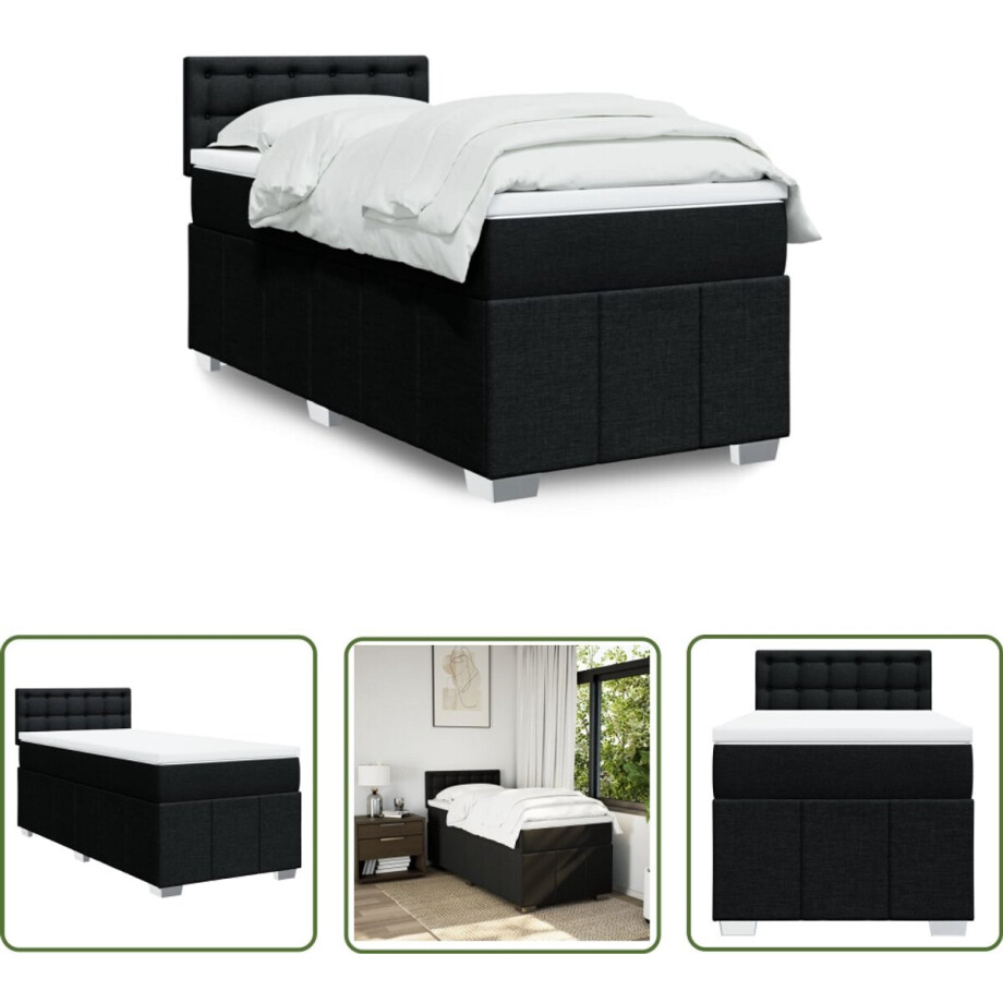 vidaXL Boxspringbed - Boxspring - Boxspring met matras stof zwart 80x200 cm - Matras - Slaapcomfort - Nacht afbeelding 1
