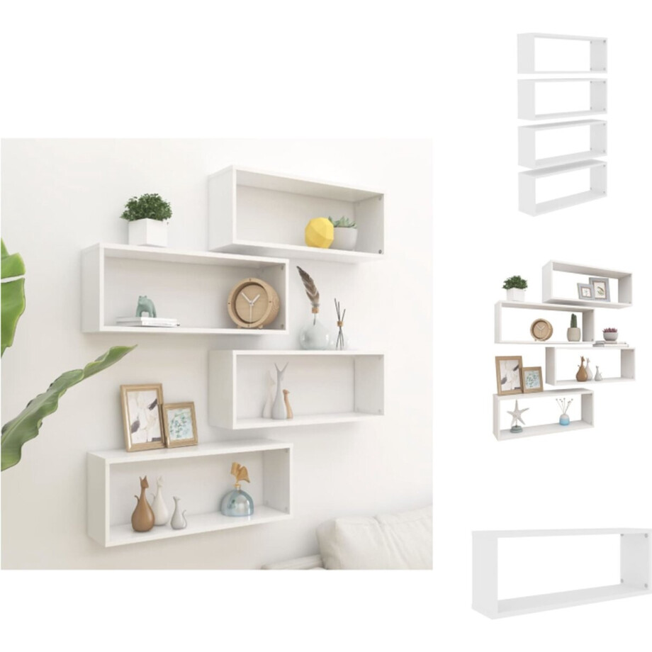vidaXL Wandschap - Wandschappen - Wandplank - Wandplanken - Wandschappen kubus 4 st 60x15x23 cm bewerkt hout wit afbeelding 1
