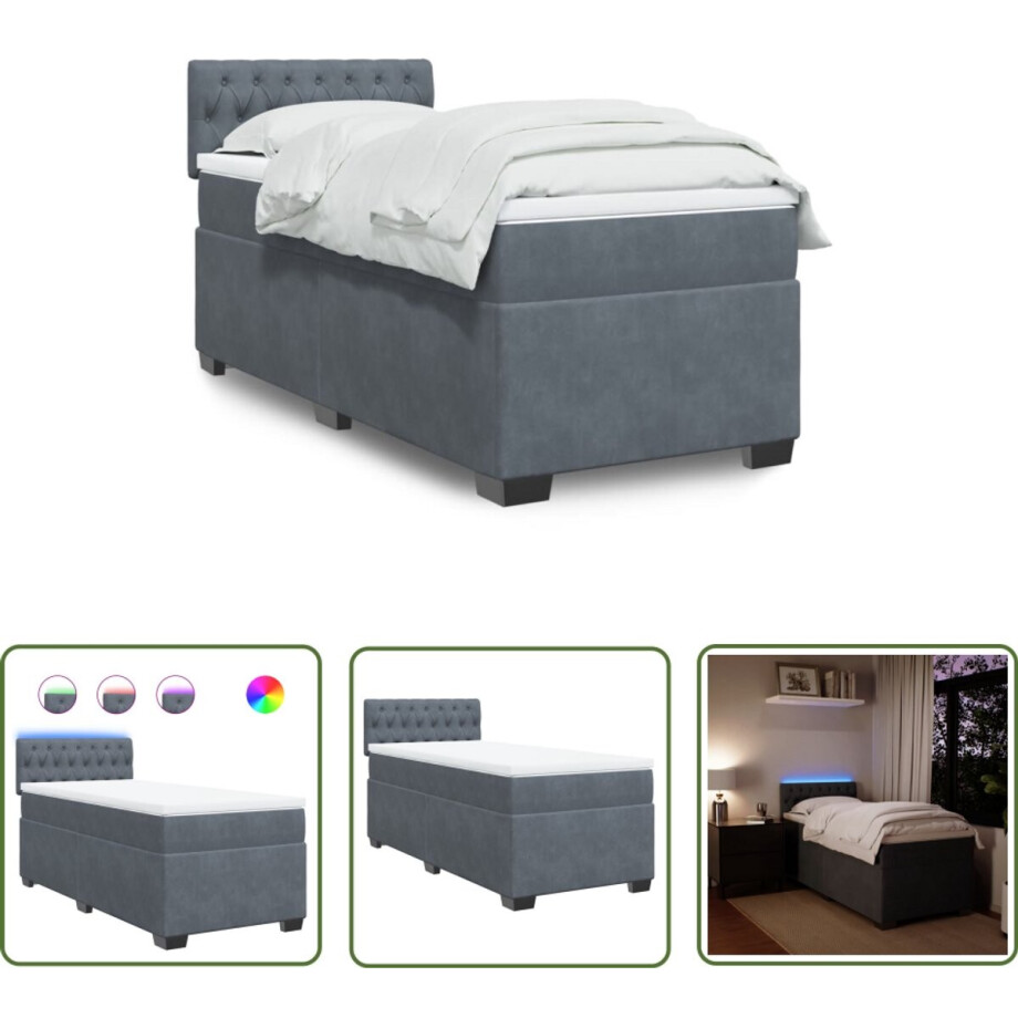 vidaXL Boxspringbed - Boxspring - Boxspring met matras fluweel donkergrijs 100x200 cm - Fluweel Bed - Donkere Kleur Bed - Led Lampen Bed vidaXL Boxspringbed - Boxspring - Boxspring met matras fluweel donkergrijs 100x200 cm - Fluweel Bed - Donkere Kleur Bed - Led Lampen Bed afbeelding 1