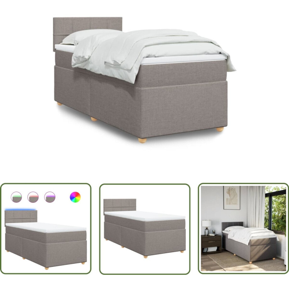 vidaXL Slaapcomfort - Boxspring - Boxspring met matras stof taupe 90x190 cm - Boxspringbed - Taupecloured - Led Verlichting afbeelding 1