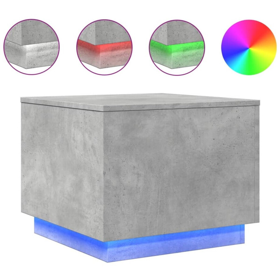 vidaXL Salontafel - 50x50x40 cm - LED - Betongrijs Moderne Bijzettafel - Led Lampen - Beton Grijs - Houten Tafellamp - Salontafel afbeelding 1