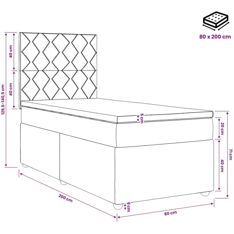 vidaXL - Boxspringbed - met - matras - Lichtgrijs - 80 - x - 200 - cm - Stof vidaXL - Boxspringbed - met - matras - Lichtgrijs - 80 - x - 200 - cm - Stof afbeelding 1