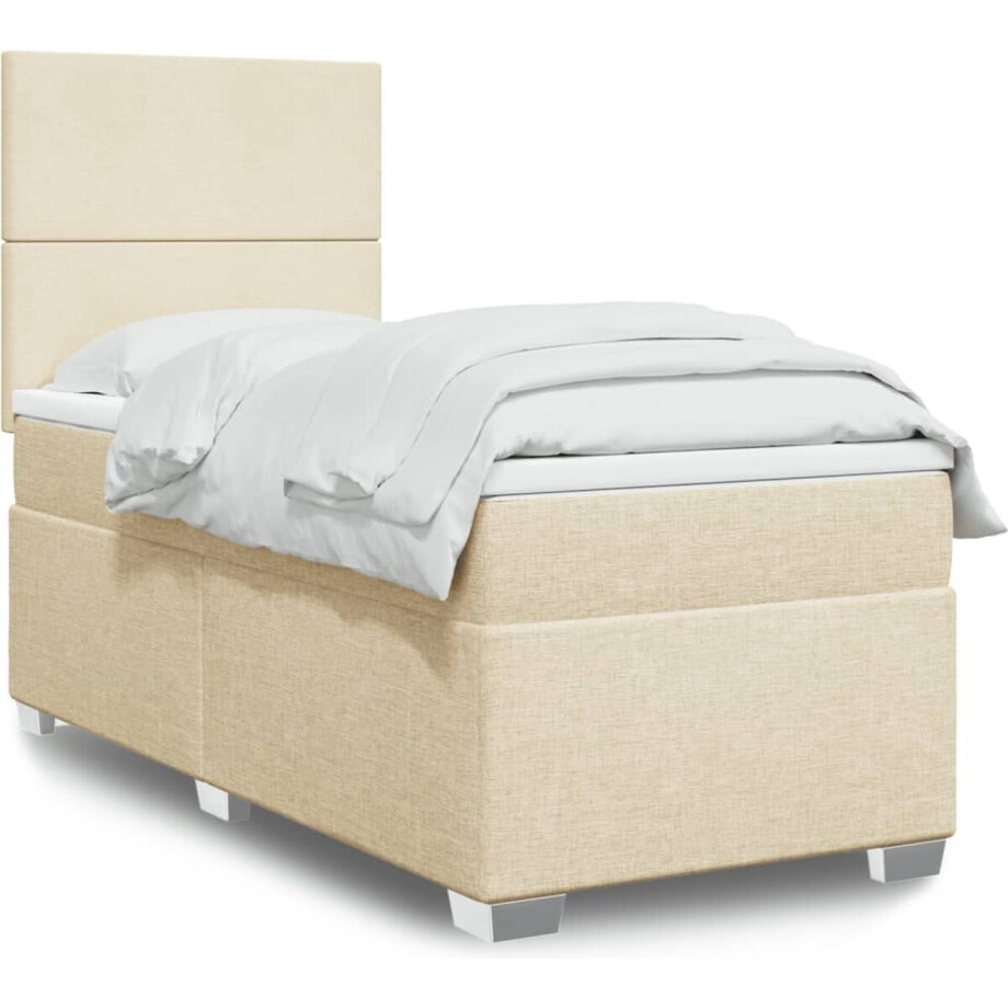 vidaXL - Boxspring - met - matras - stof - crèmekleurig - 100x200 - cm afbeelding 1