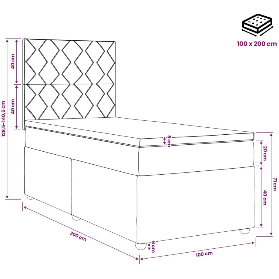 vidaXL - Boxspringbed - met - matras - Lichtgrijs - 100 - x - 200 - cm - Stof afbeelding 1