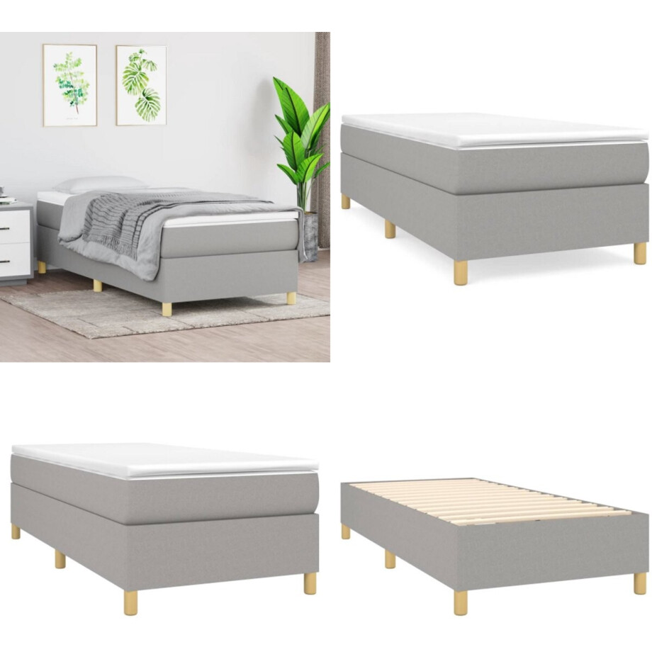 vidaXL Boxspring met matras stof lichtgrijs 90x190 cm - Boxspring - Boxsprings - Bed - Slaapmeubel vidaXL Boxspring met matras stof lichtgrijs 90x190 cm - Boxspring - Boxsprings - Bed - Slaapmeubel afbeelding 1