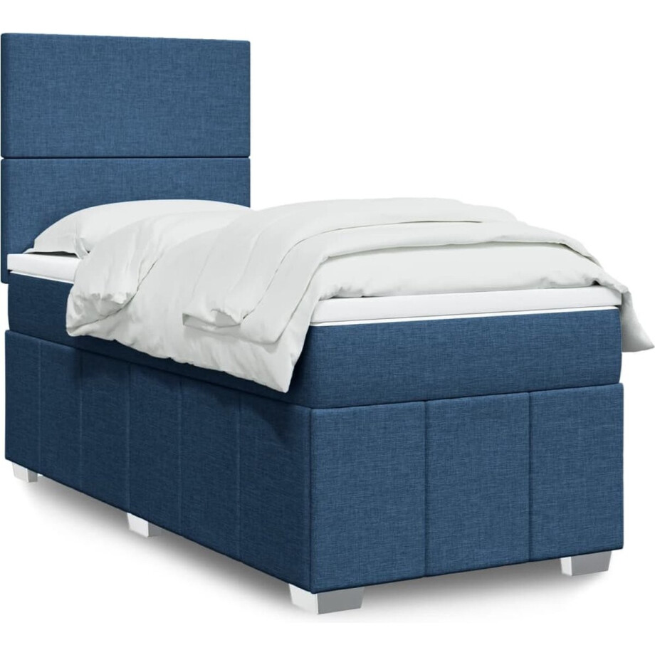 vidaXL - Boxspring - met - matras - stof - blauw - 90x200 - cm afbeelding 1