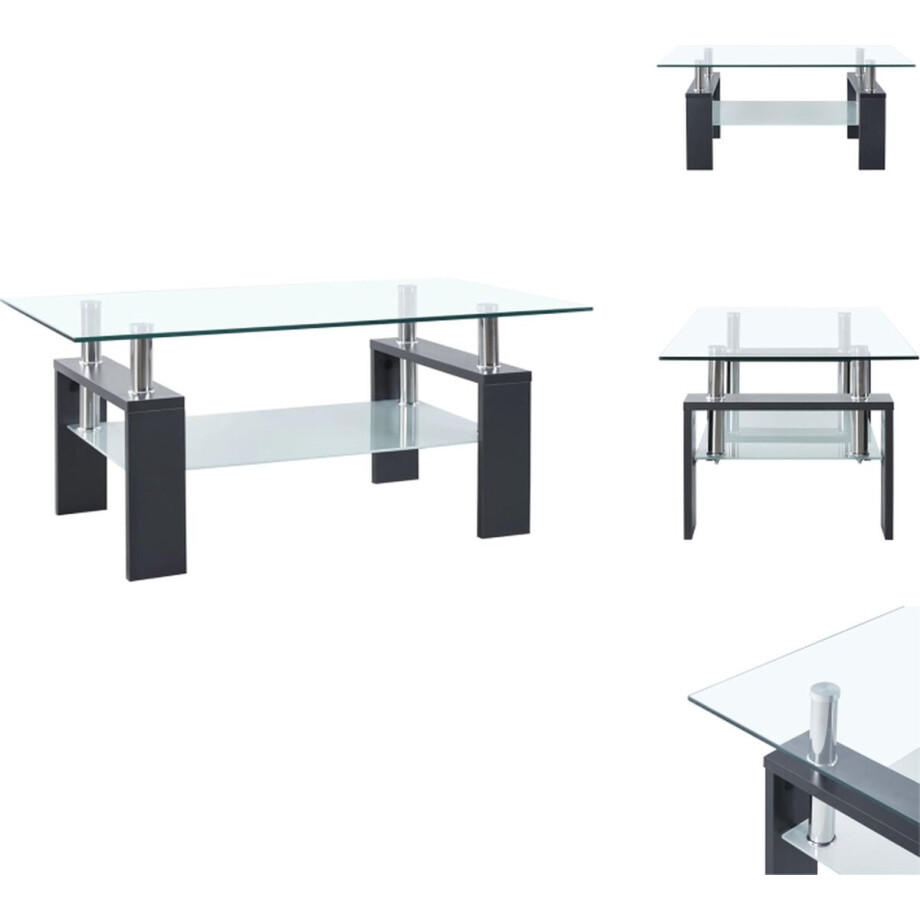 vidaXL Salontafel - Salontafels - Bijzettafel - Bijzettafels - Salontafel 95x55x40 cm gehard glas transparant en grijs afbeelding 1