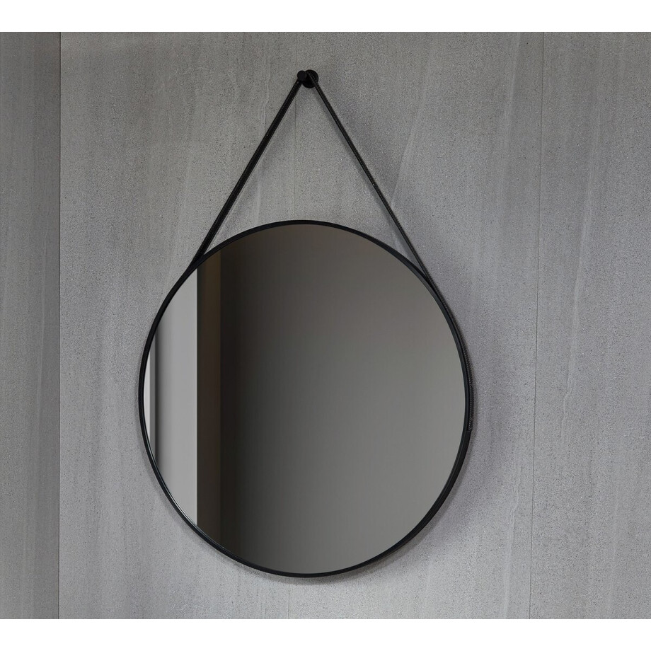 Quality Heating - Spiegel rond - Badkamerspiegel - 80 cm - Met trendy riem - Met zwart frame afbeelding 1