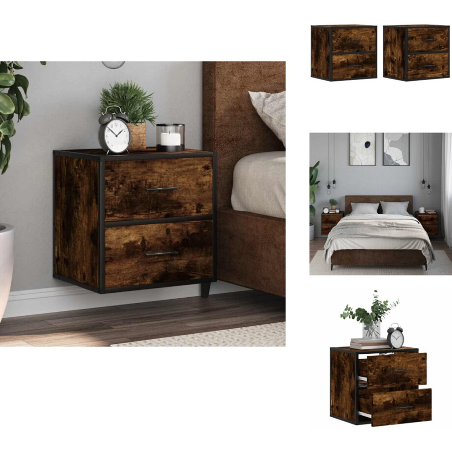 vidaXL Wandgemonteerde Nachtkastje - Wandgemonteerde Nachtkastjes - Nachtkastje - Nachtkastjes - Nachtkastjes 2st wandgemonteerd 40x31x39,5cm gerookt eikenkleur afbeelding 1