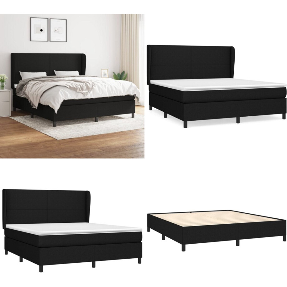 vidaXL Boxspring met matras stof zwart 160x200 cm - Boxspring - Boxsprings - Bed - Slaapmeubel afbeelding 1