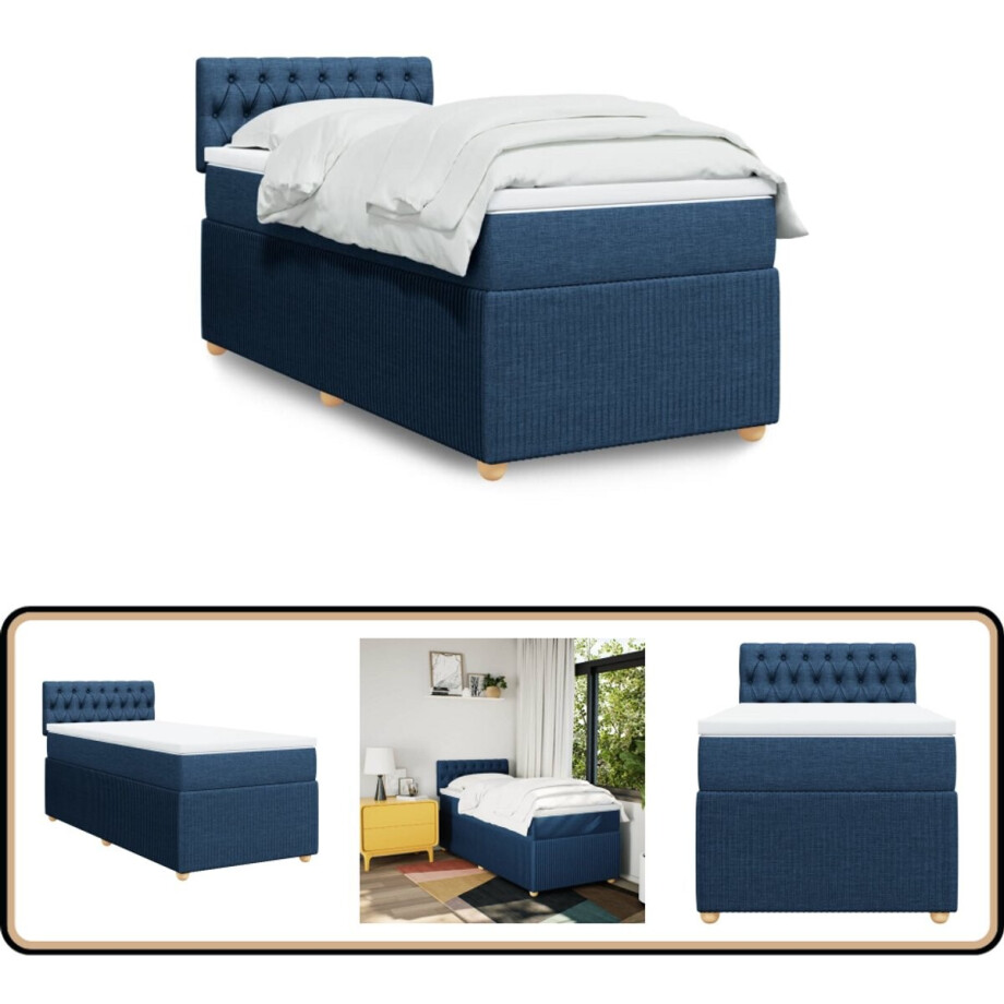 vidaXL Boxspring met matras stof blauw 80x200 cm afbeelding 1