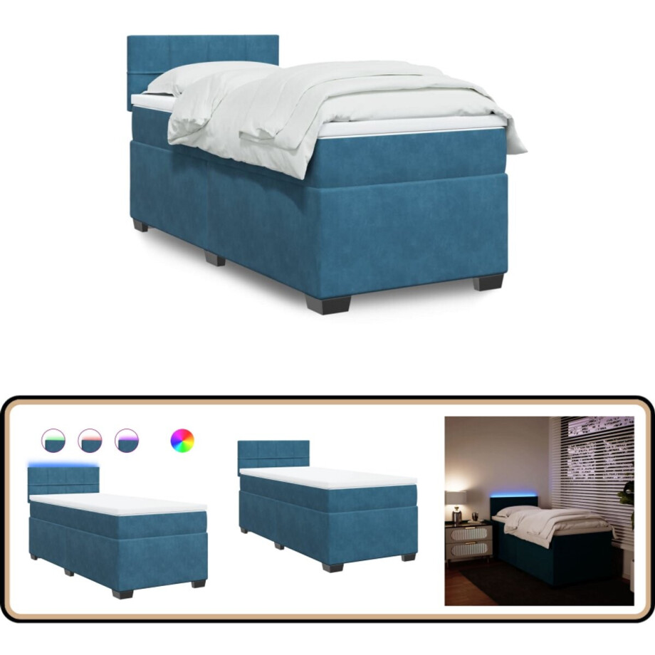vidaXL Boxspring met matras fluweel blauw 80x200 cm afbeelding 1