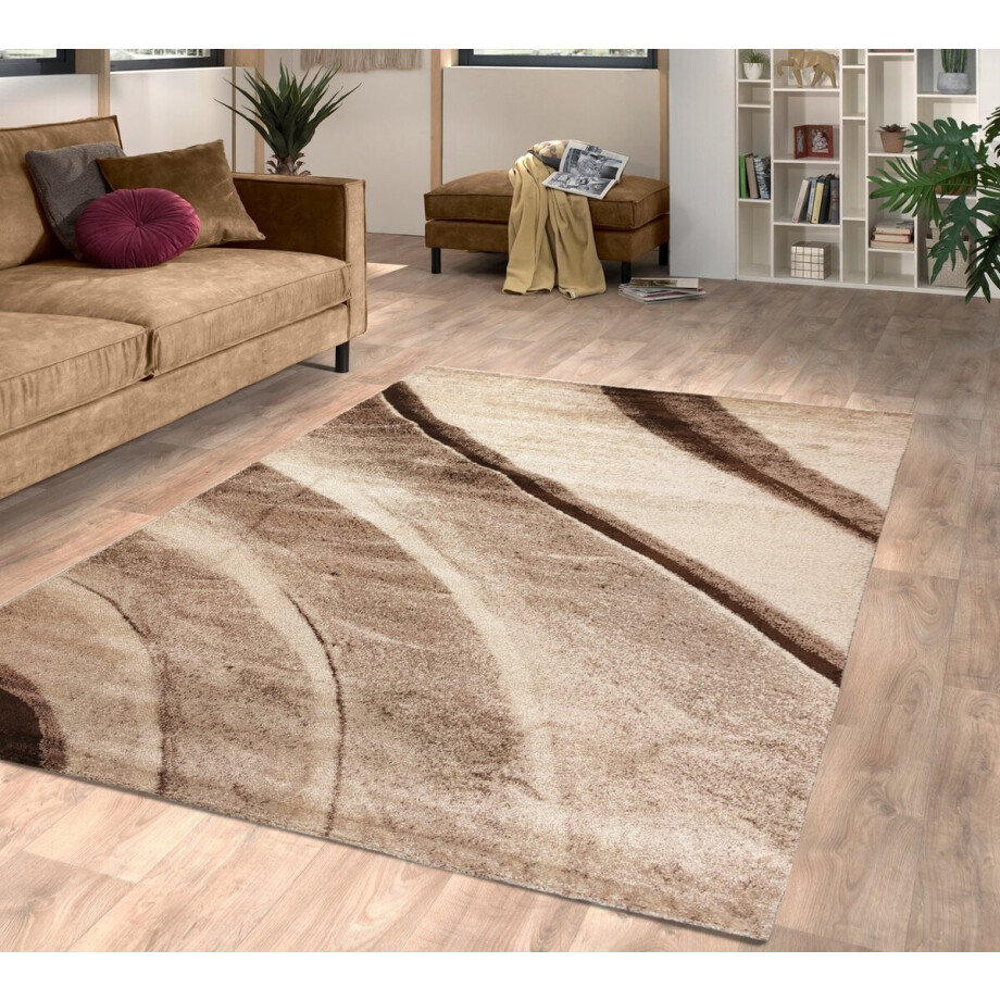 Flycarpets Lima Vloerkleed - 200x290 cm - Bruin / Beige - Polypropyleen - Voor binnen - Designer - Rechthoek - Modern - Woonkamer - Laagpolig afbeelding 1
