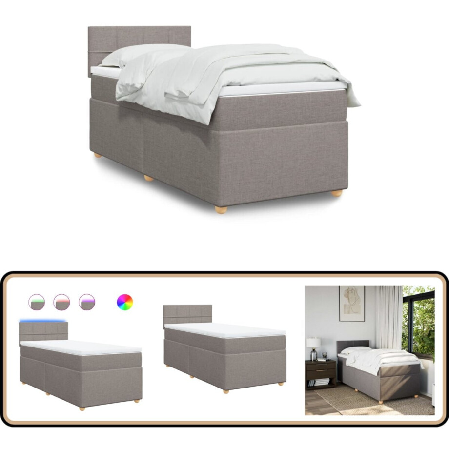 vidaXL Boxspring met matras stof taupe 100x200 cm afbeelding 1