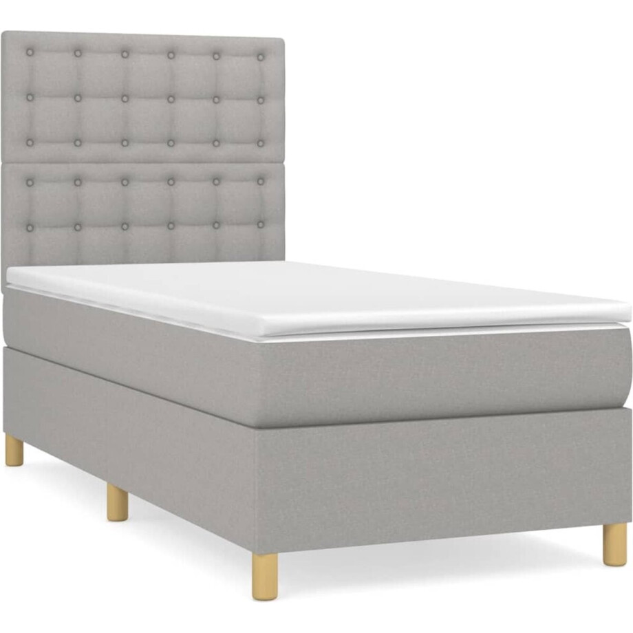 vidaXL - Boxspring - met - matras - stof - lichtgrijs - 90x190 - cm vidaXL - Boxspring - met - matras - stof - lichtgrijs - 90x190 - cm afbeelding 1