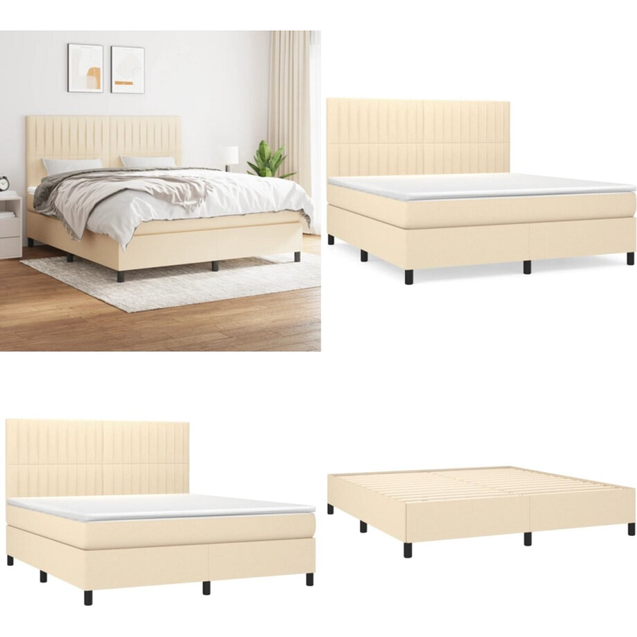 vidaXL Boxspring met matras stof crèmekleurig 180x200 cm - Boxspring - Boxsprings - Bed - Slaapmeubel afbeelding 1