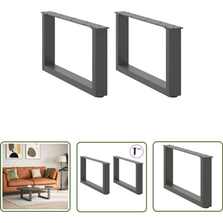 vidaXL Industriële Meubels - Salontafel Potten - Salontafelpoten 2 st U-vormig 60x(30-31) cm staal antraciet - Metalen Tafelpoten - Zwarte Tafelpoten - Salontafel Onderstel afbeelding 1