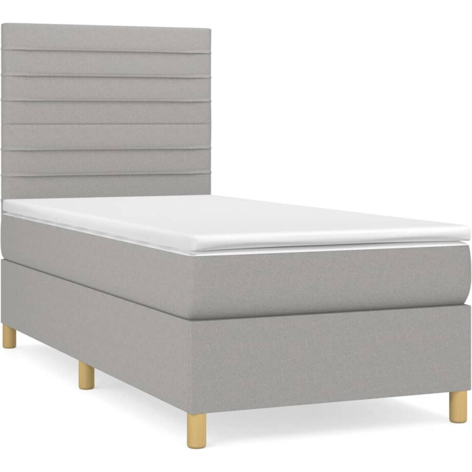 vidaXL - Boxspring - met - matras - stof - lichtgrijs - 80x200 - cm afbeelding 1