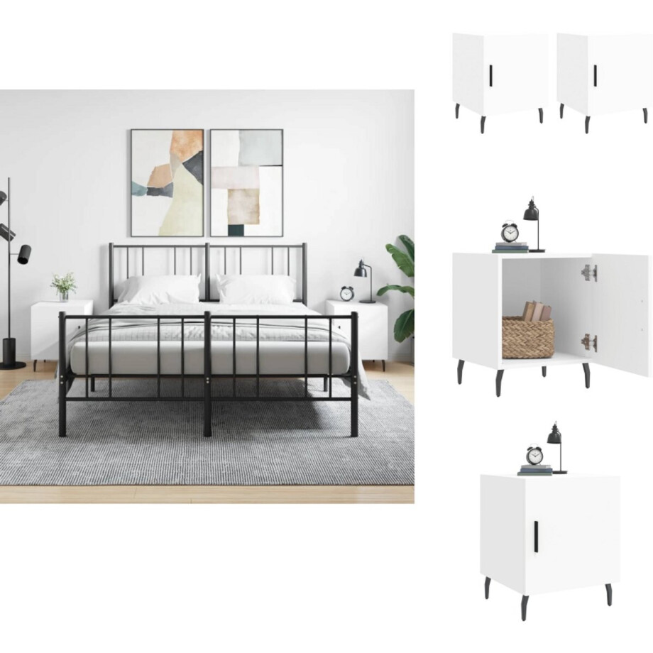 vidaXL Nachtkastje - Nachtkastjes - Bijzettafel - Wandkastje - Nachtkastjes 2 st 40x40x50 cm bewerkt hout wit afbeelding 1