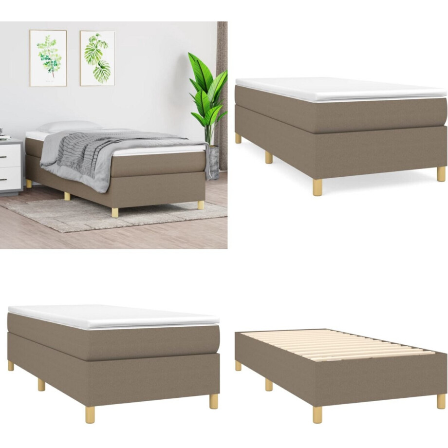 vidaXL Boxspring met matras stof taupe 80x200 cm - Boxspring - Boxsprings - Bed - Slaapmeubel afbeelding 1