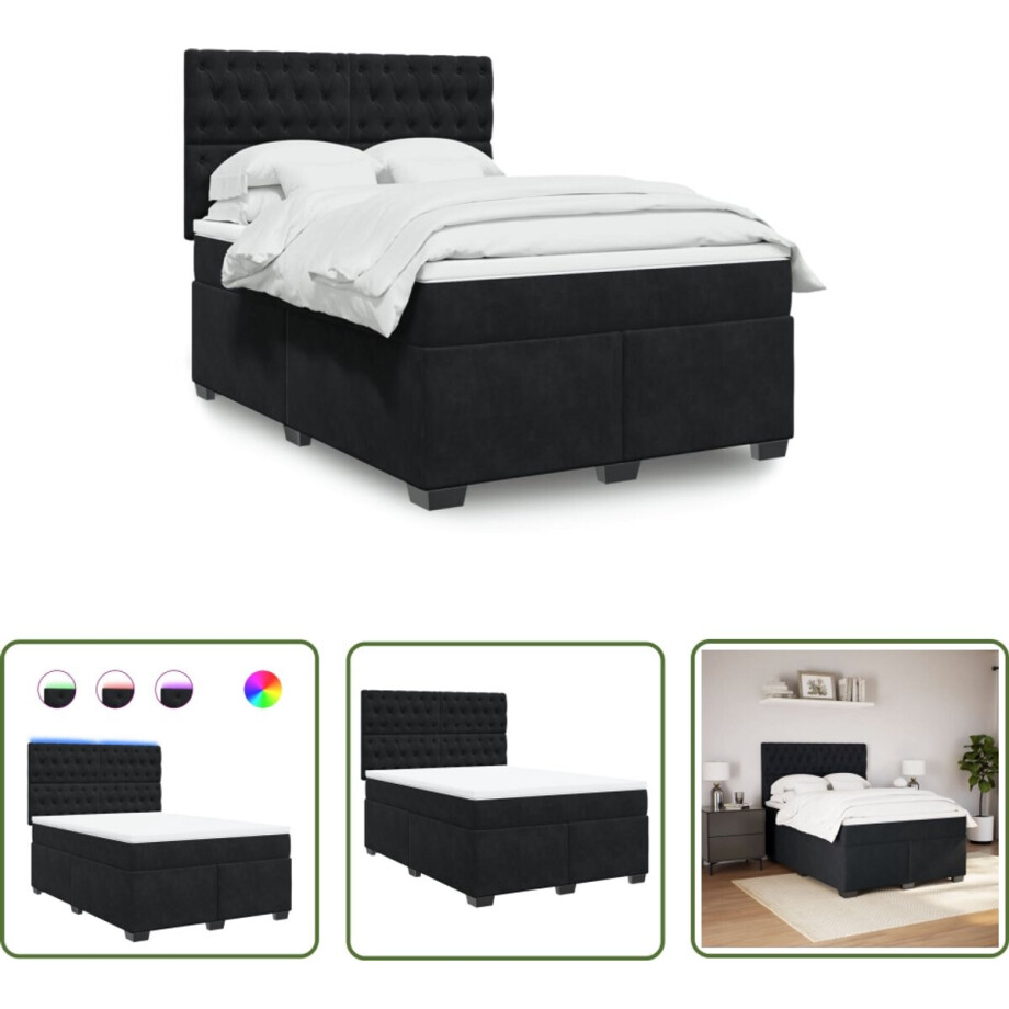 vidaXL Boxspringbed - Boxspring - Boxspring met matras fluweel zwart 160x200 cm - Fluweel Bed - Zwarte Boxspring - Led Boxspring vidaXL Boxspringbed - Boxspring - Boxspring met matras fluweel zwart 160x200 cm - Fluweel Bed - Zwarte Boxspring - Led Boxspring afbeelding 1