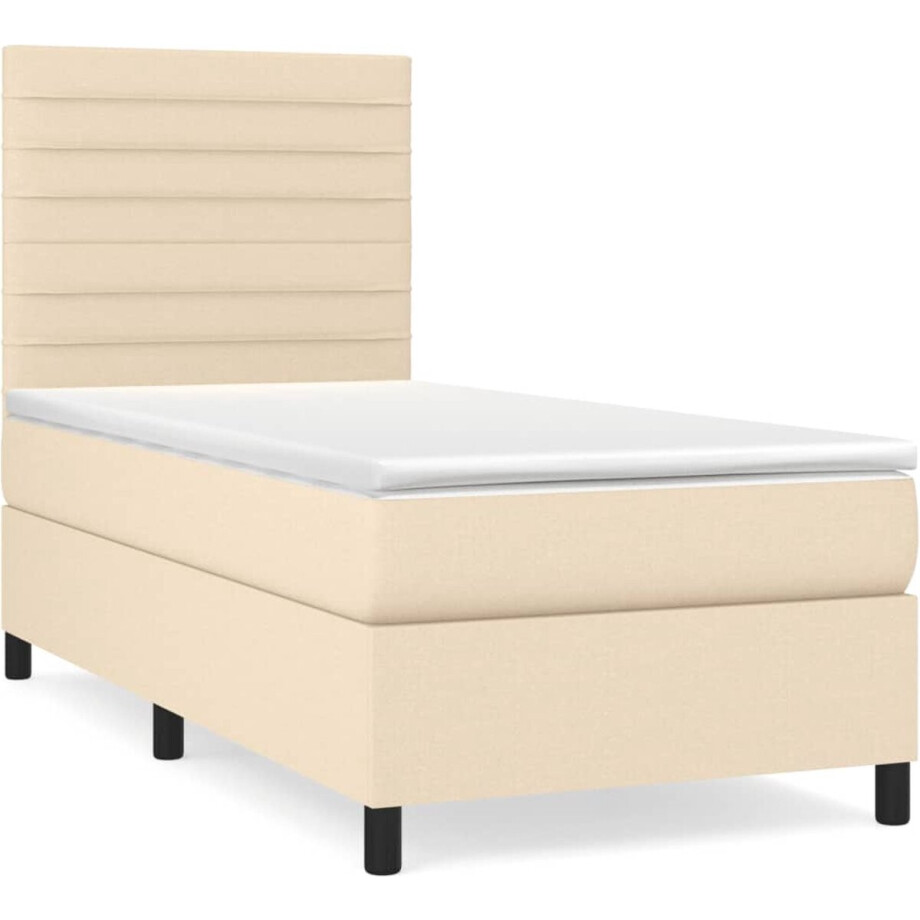 vidaXL - Boxspring - met - matras - stof - crèmekleurig - 90x190 - cm vidaXL - Boxspring - met - matras - stof - crèmekleurig - 90x190 - cm afbeelding 1