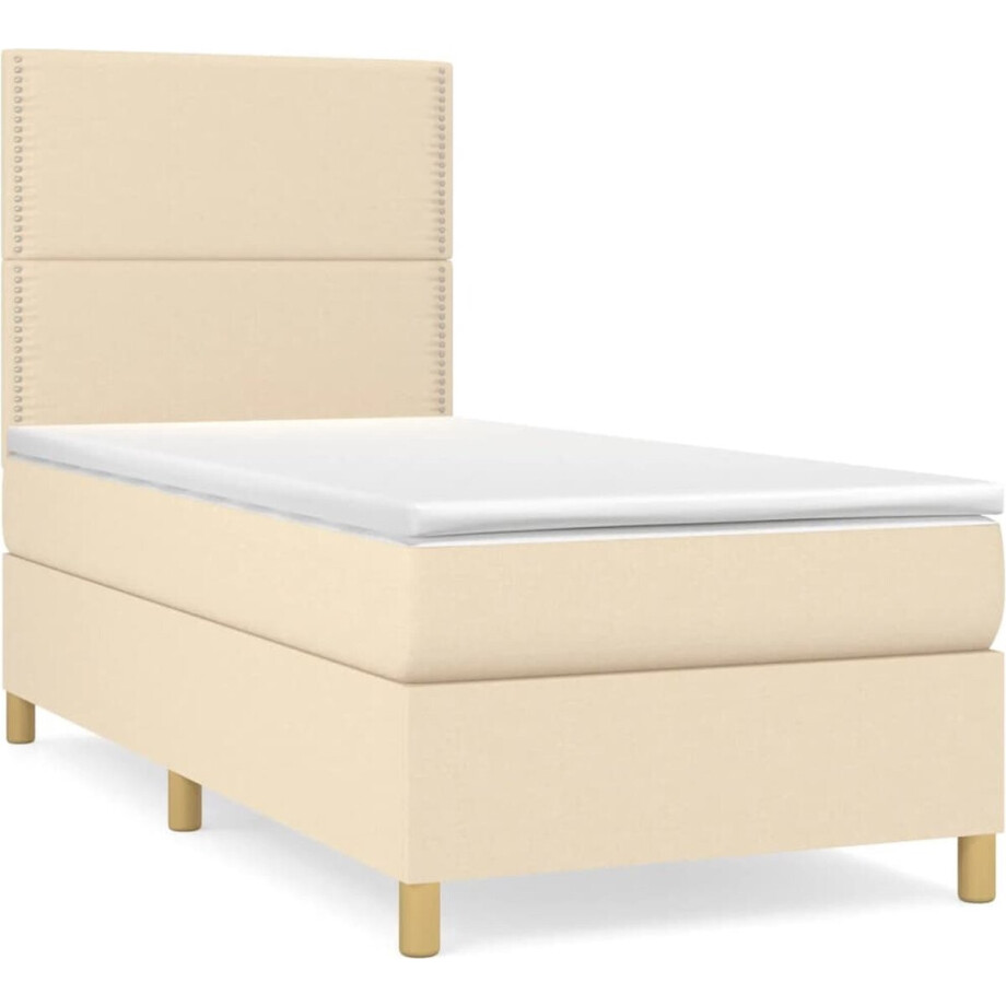 vidaXL - Boxspring - met - matras - stof - crèmekleurig - 100x200 - cm afbeelding 1