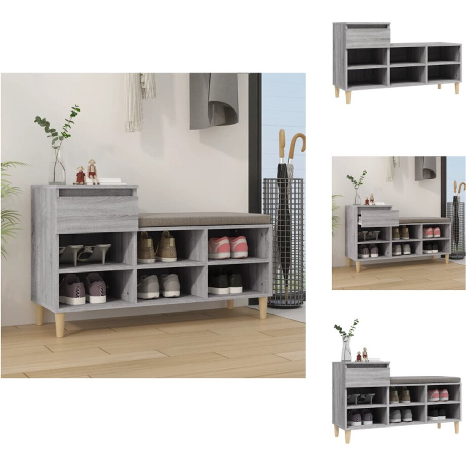 vidaXL Schoenenrek - Schoenenrekken - Opbergrek Voor Schoenen - Schoenenstellage - Schoenenkast 102x36x60 cm bewerkt hout sonoma grijs vidaXL Schoenenrek - Schoenenrekken - Opbergrek Voor Schoenen - Schoenenstellage - Schoenenkast 102x36x60 cm bewerkt hout sonoma grijs afbeelding 1