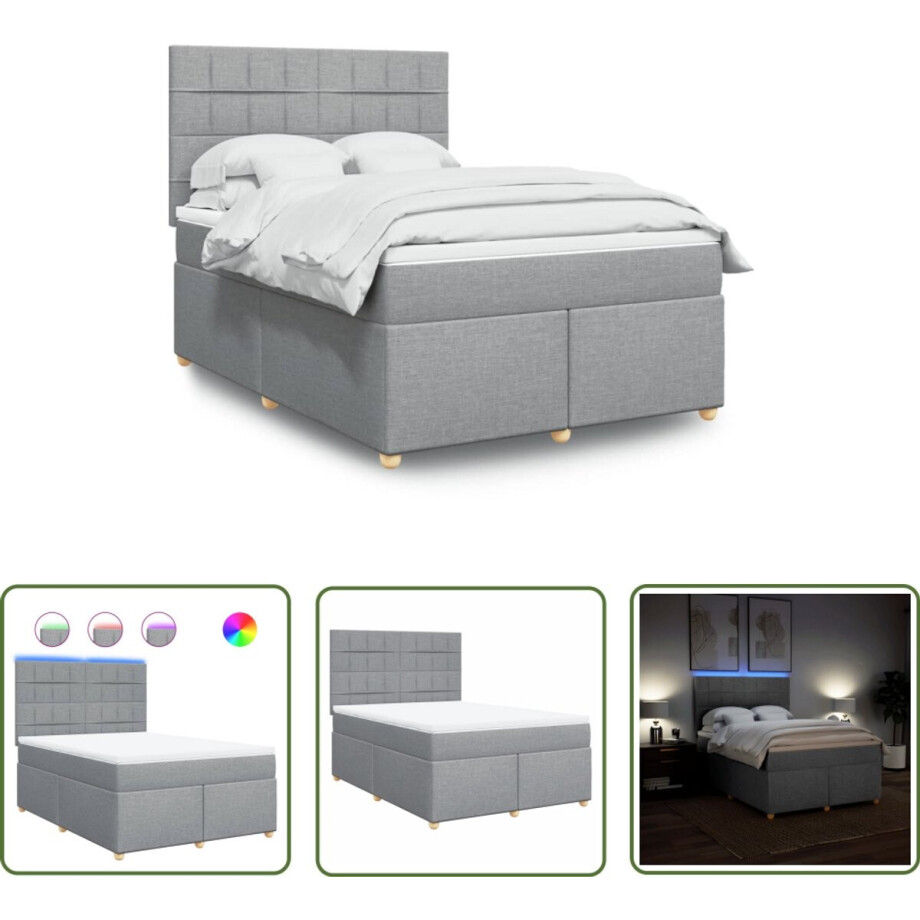 vidaXL Matras - Boxspring - Boxspring met matras stof lichtgrijs 140x200 cm - Led Verlichting - Elektrisch Verstelbaar - Pocketvering afbeelding 1