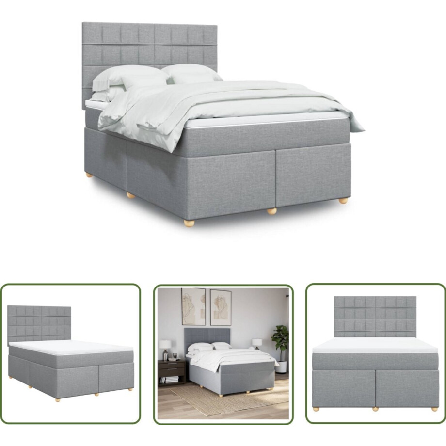 vidaXL Matras - Boxspring - Boxspring met matras stof lichtgrijs 160x200 cm - Bed Frame - Slaapkamer - Comfortabel afbeelding 1