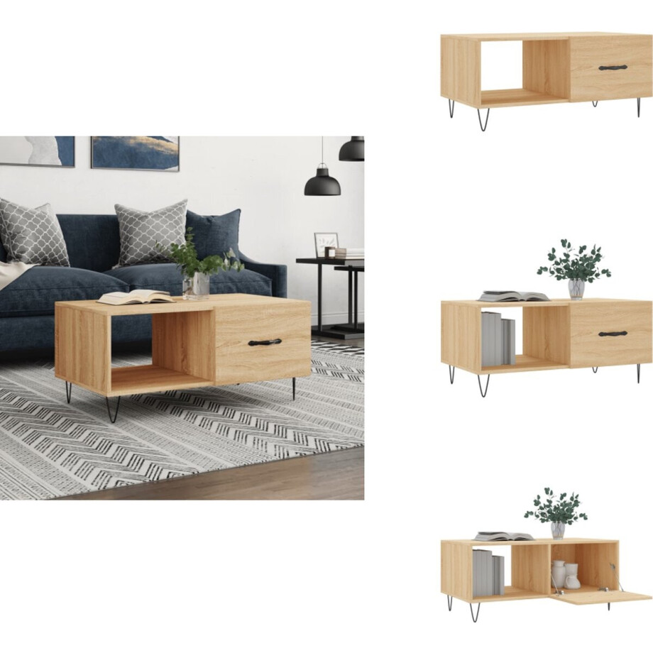 vidaXL Salontafel - Salontafels - Tafel - Bijzettafel - Salontafel 90x50x40 cm bewerkt hout sonoma eikenkleurig afbeelding 1