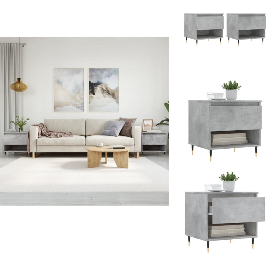vidaXL Salontafel - Salontafels - Tafel - Bijzettafel - Salontafels 2 st 50x46x50 cm bewerkt hout betongrijs vidaXL Salontafel - Salontafels - Tafel - Bijzettafel - Salontafels 2 st 50x46x50 cm bewerkt hout betongrijs afbeelding 1