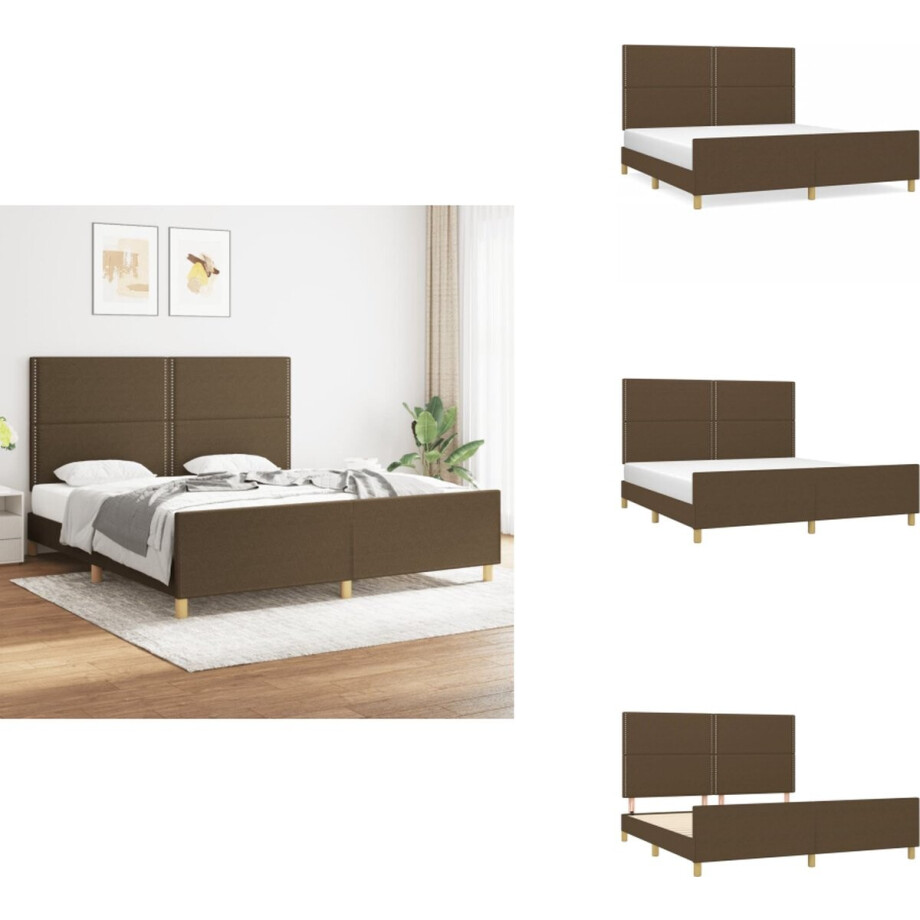 vidaXL Bedframe Met Hoofdeinde - Bedframes Met Hoofdeindes - Bed - Slaapmeubel - Bedframe zonder matras stof donkerbruin 180x200 cm afbeelding 1