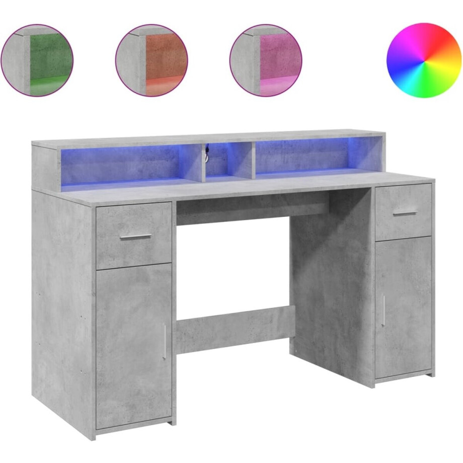 vidaXL - Bureau - met - LED-verlichting - 140x55x91 - cm - bewerkt - hout - betongrijs vidaXL - Bureau - met - LED-verlichting - 140x55x91 - cm - bewerkt - hout - betongrijs afbeelding 1