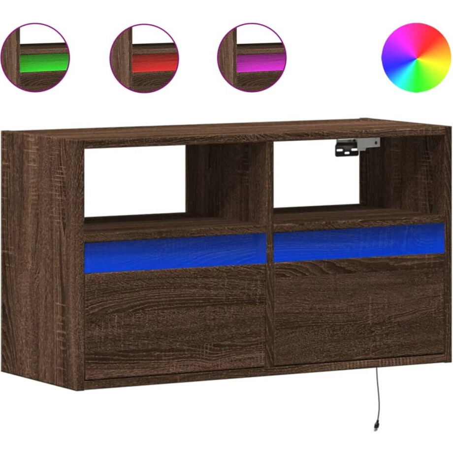 vidaXL - Tv-wandmeubel - met - LED-verlichting - 80x31x45 - cm - bruin - eikenkleur vidaXL - Tv-wandmeubel - met - LED-verlichting - 80x31x45 - cm - bruin - eikenkleur afbeelding 1