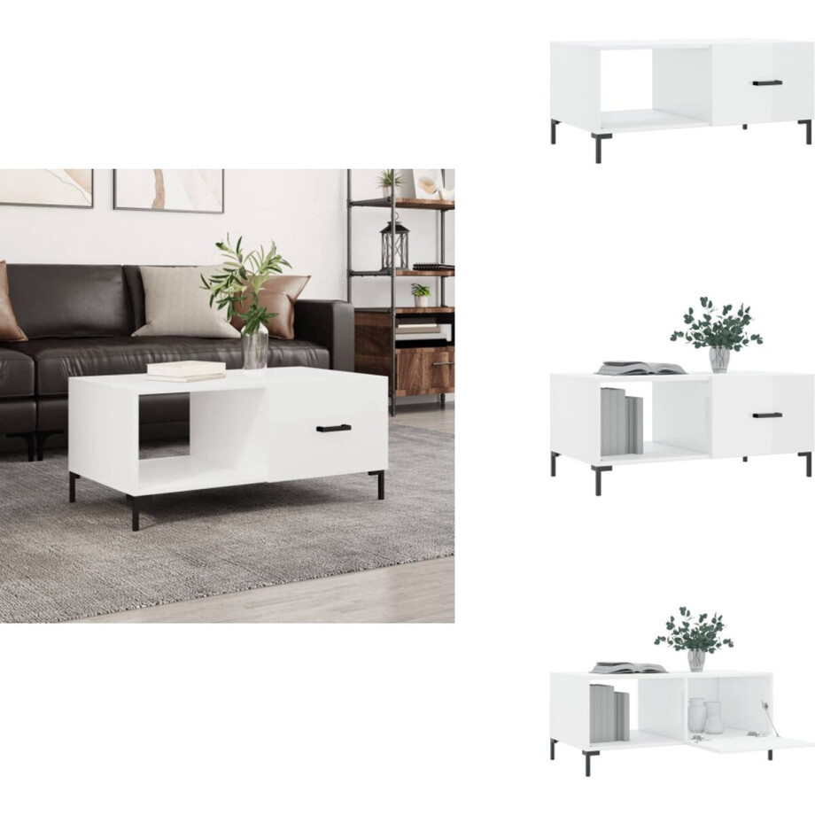 vidaXL Salontafel - Salontafels - Tafel - Bijzettafel - Salontafel 90x50x40 cm bewerkt hout hoogglans wit afbeelding 1