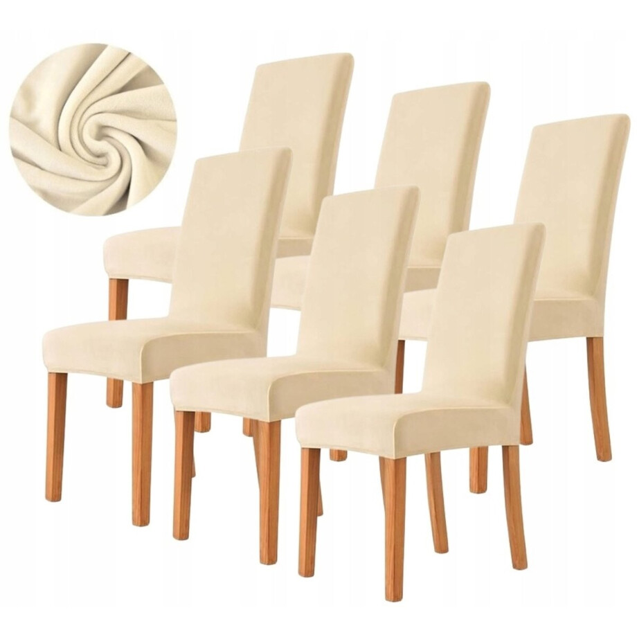 6x Luxe Velours Stoelhoes - Premium Pluche Elastiek - Crème afbeelding 