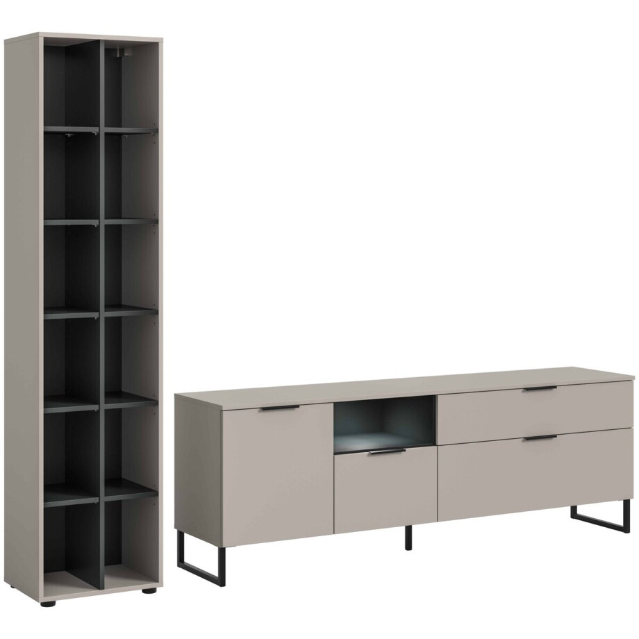 Noida woonkamercombinatie inclusief verlichting kasjmier NB zwart NB - 41x245x192cm afbeelding 1