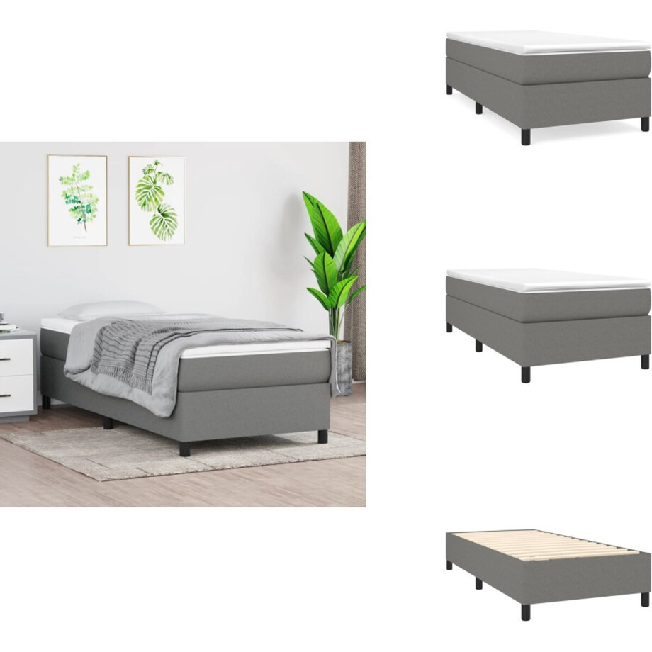 vidaXL - Boxspring - bed - 90x200 - cm - stof - donkergrijs afbeelding 1