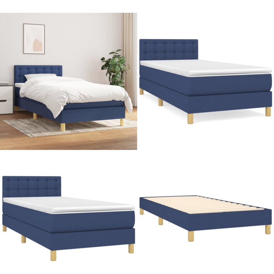 vidaXL Boxspring met matras stof blauw 100x200 cm - Boxspring - Boxsprings - Bed - Slaapmeubel afbeelding 1