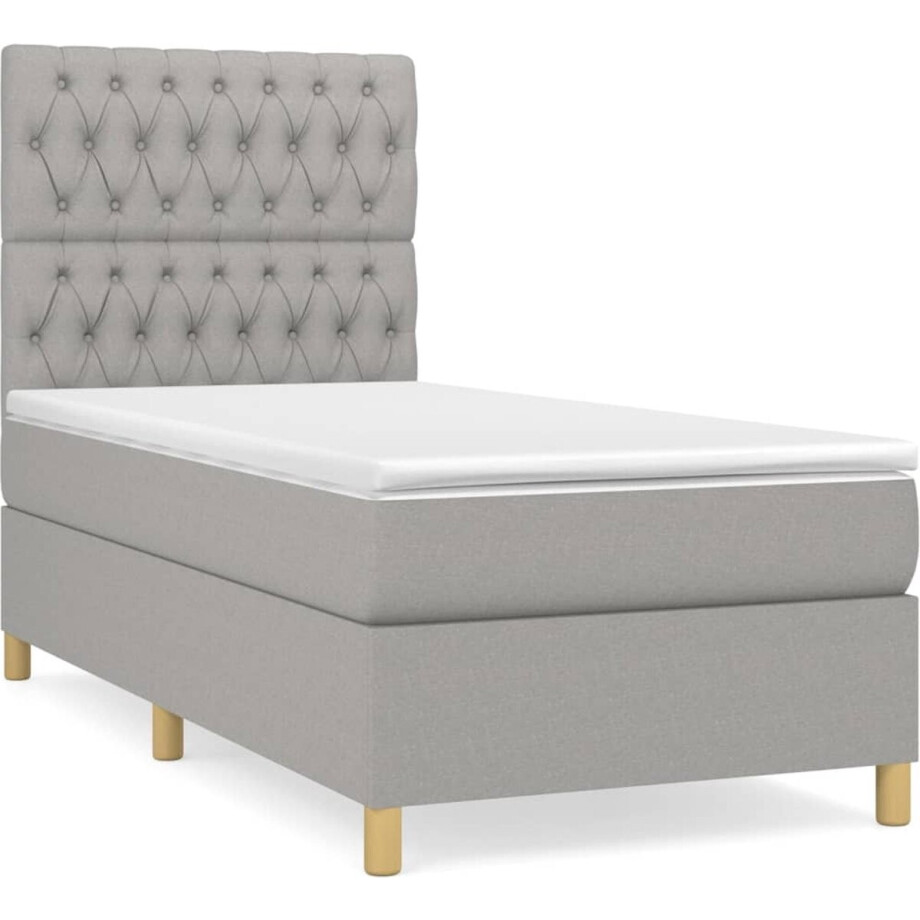 vidaXL - Boxspring - met - matras - stof - lichtgrijs - 90x200 - cm vidaXL - Boxspring - met - matras - stof - lichtgrijs - 90x200 - cm afbeelding 1