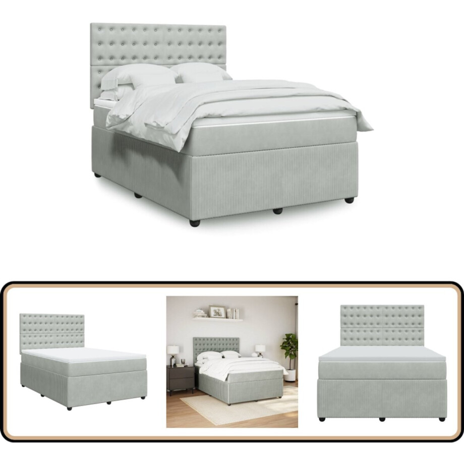 vidaXL Boxspring met matras fluweel lichtgrijs 140x190 cm afbeelding 1