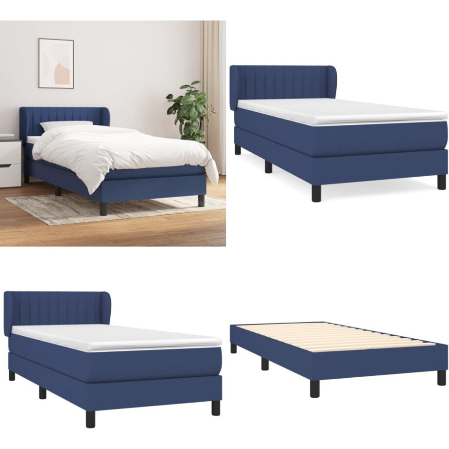 vidaXL Boxspring met matras stof blauw 100x200 cm - Boxspring - Boxsprings - Bed - Slaapmeubel afbeelding 1
