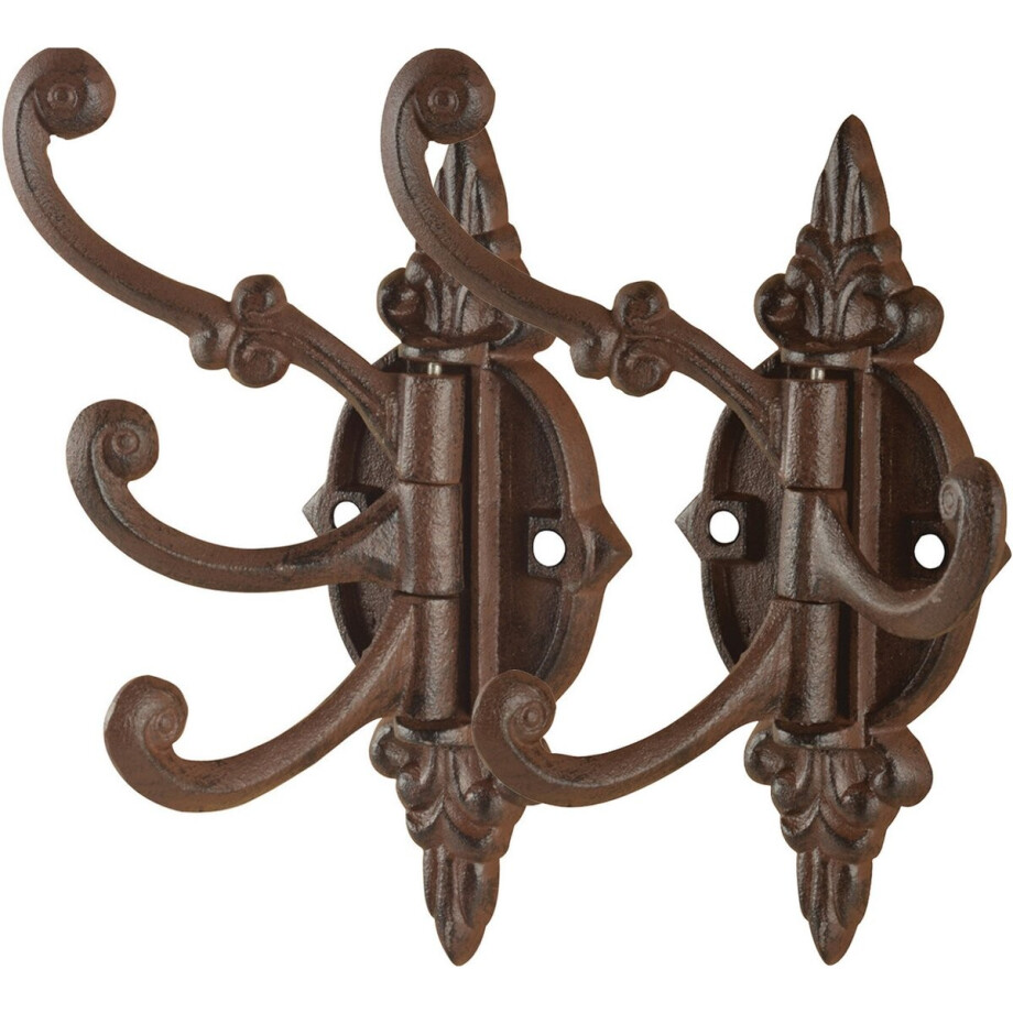 Best for Boots Wandplaat - 2x - met 3 haken - 23 cm - gietijzer - wand kapstok - Gietijzeren kapstokhaken/wandhaken afbeelding 1