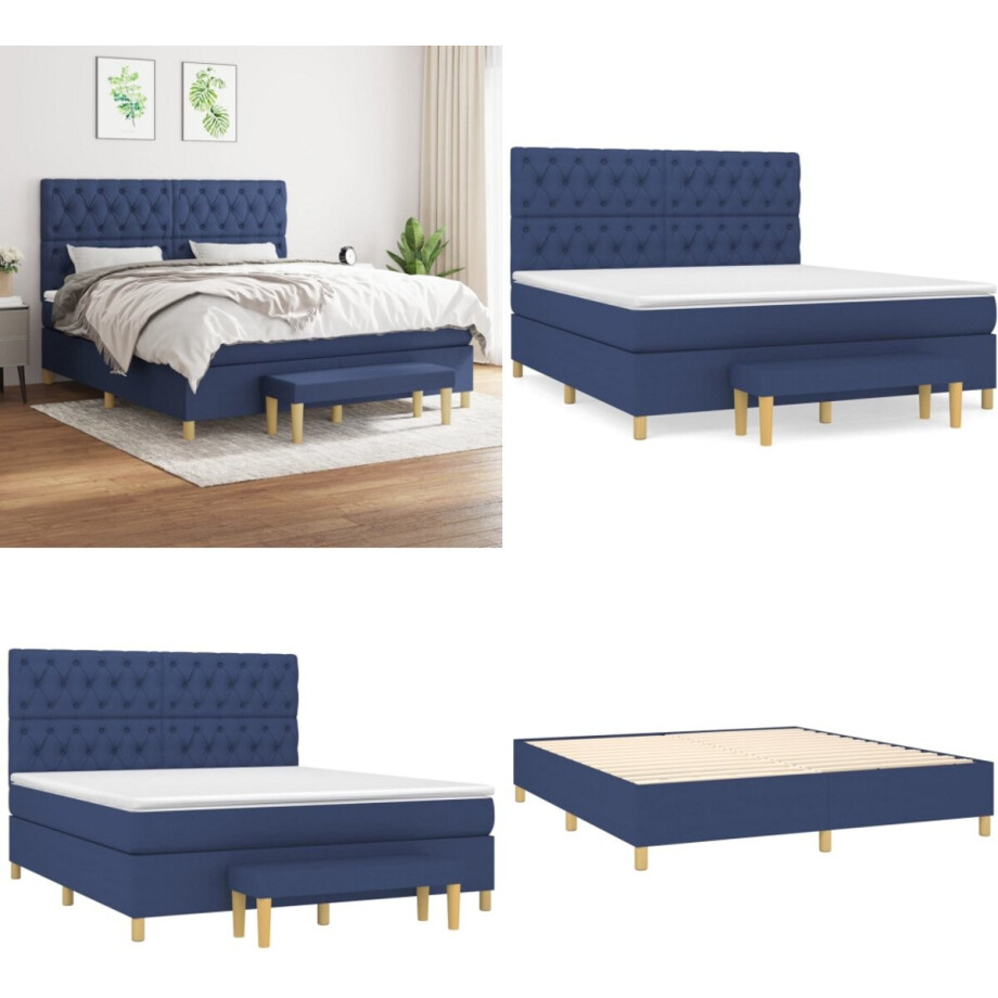 vidaXL Boxspring met matras stof blauw 160x200 cm - Boxspring - Boxsprings - Pocketveringbed - Bed vidaXL Boxspring met matras stof blauw 160x200 cm - Boxspring - Boxsprings - Pocketveringbed - Bed afbeelding 1