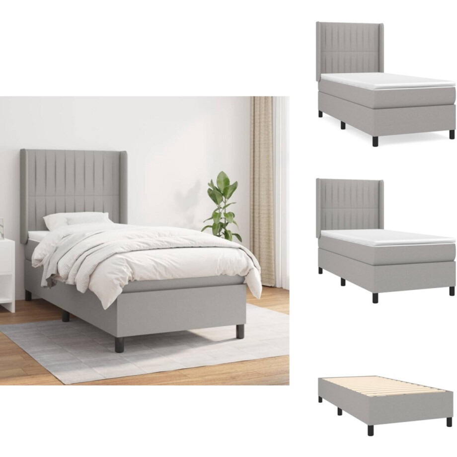 vidaXL Boxspring - Boxsprings - Bed - Slaapmeubel - Boxspring met matras stof lichtgrijs 100x200 cm afbeelding 1
