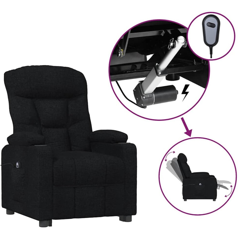 vidaXL - Fauteuil - verstelbaar - elektrisch - stof - zwart afbeelding 1