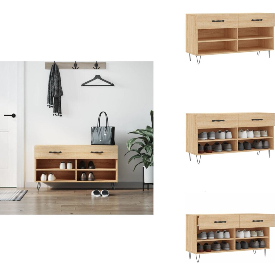 vidaXL Schoenenbank - Schoenenbanken - Opbergbank - Schoenenkast - Schoenenbank 102x35x55 cm bewerkt hout sonoma eikenkleurig vidaXL Schoenenbank - Schoenenbanken - Opbergbank - Schoenenkast - Schoenenbank 102x35x55 cm bewerkt hout sonoma eikenkleurig afbeelding 1